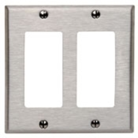 LEVITON 2-Gang /GFCI Device Wallplate, Std Size 302 Stainless Steel 84409-40